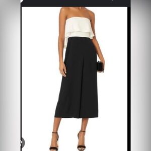 White House Black Market Black and Cream Ruffled Jumpsuit